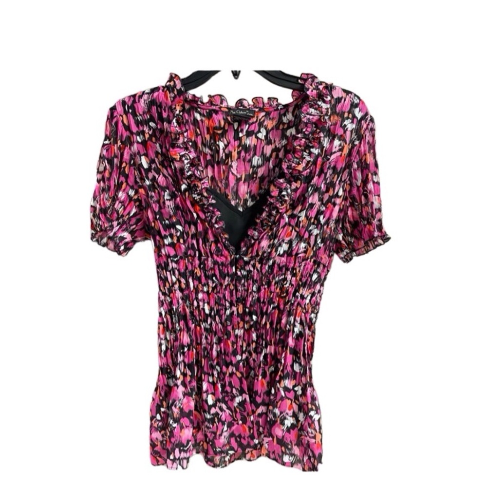 Nue Options Petites, Ladies Size Petite Large, Pink Multicolor Abstract Pattern